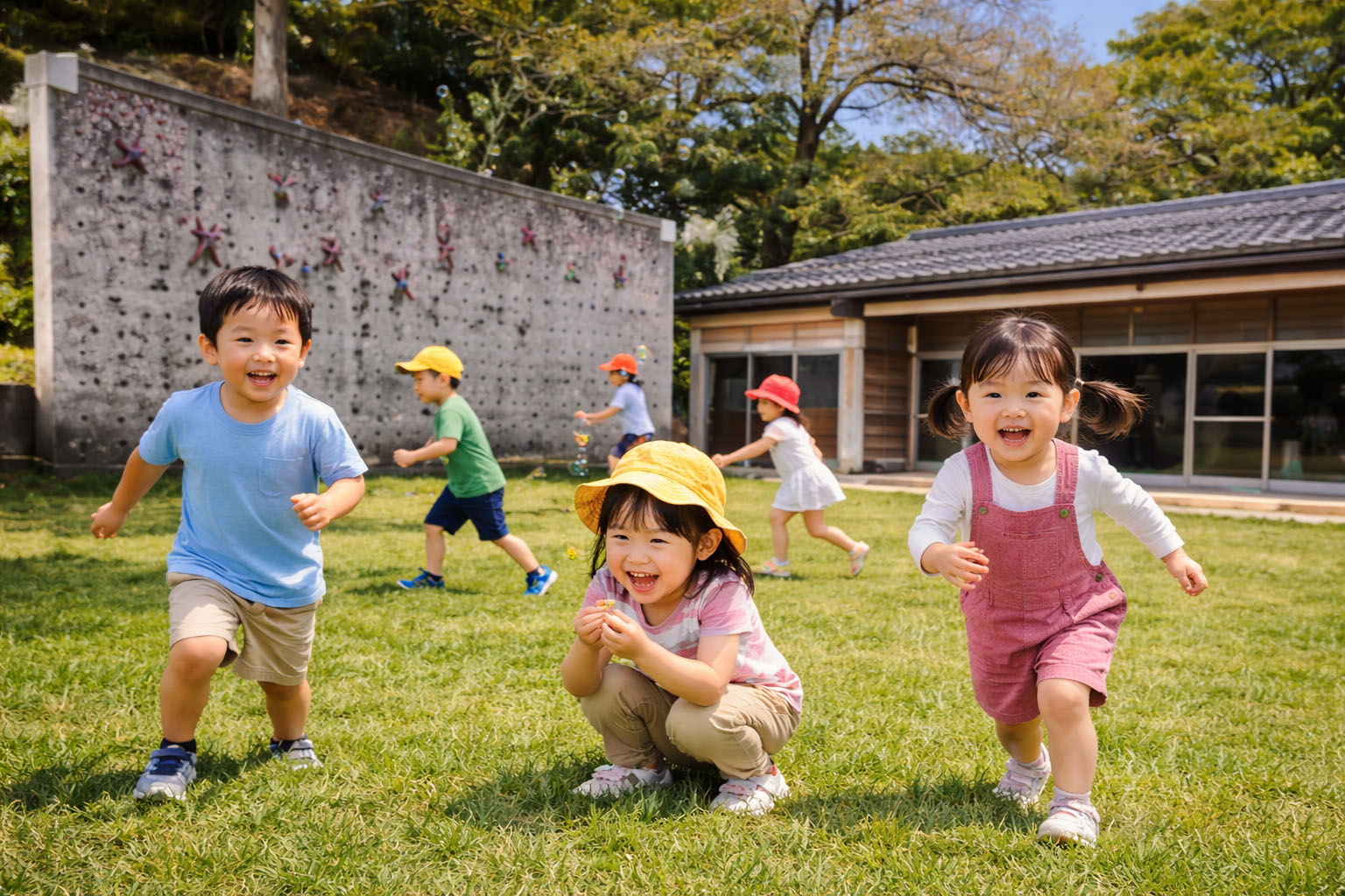 園でのびのび過ごす子どもたち